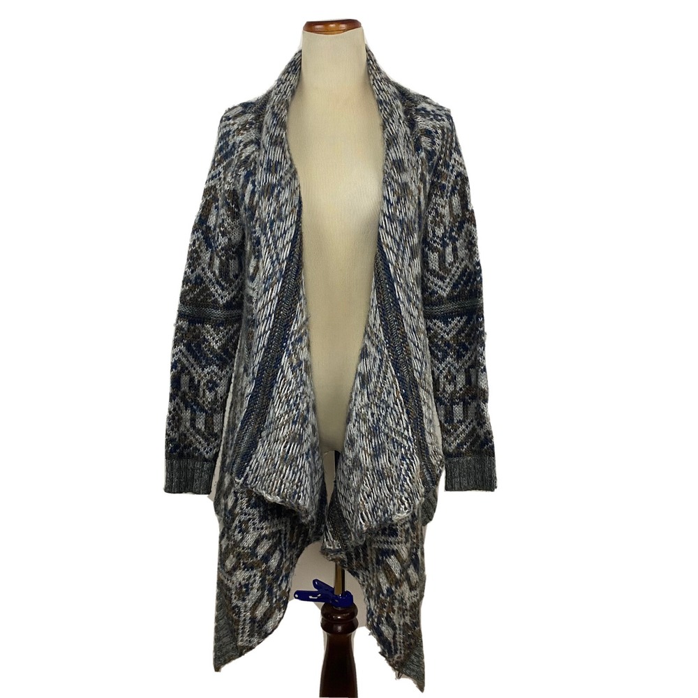 Staring At Stars Cardigan Womens Medium Blue Geometric Knit‎ Open Front Sweater